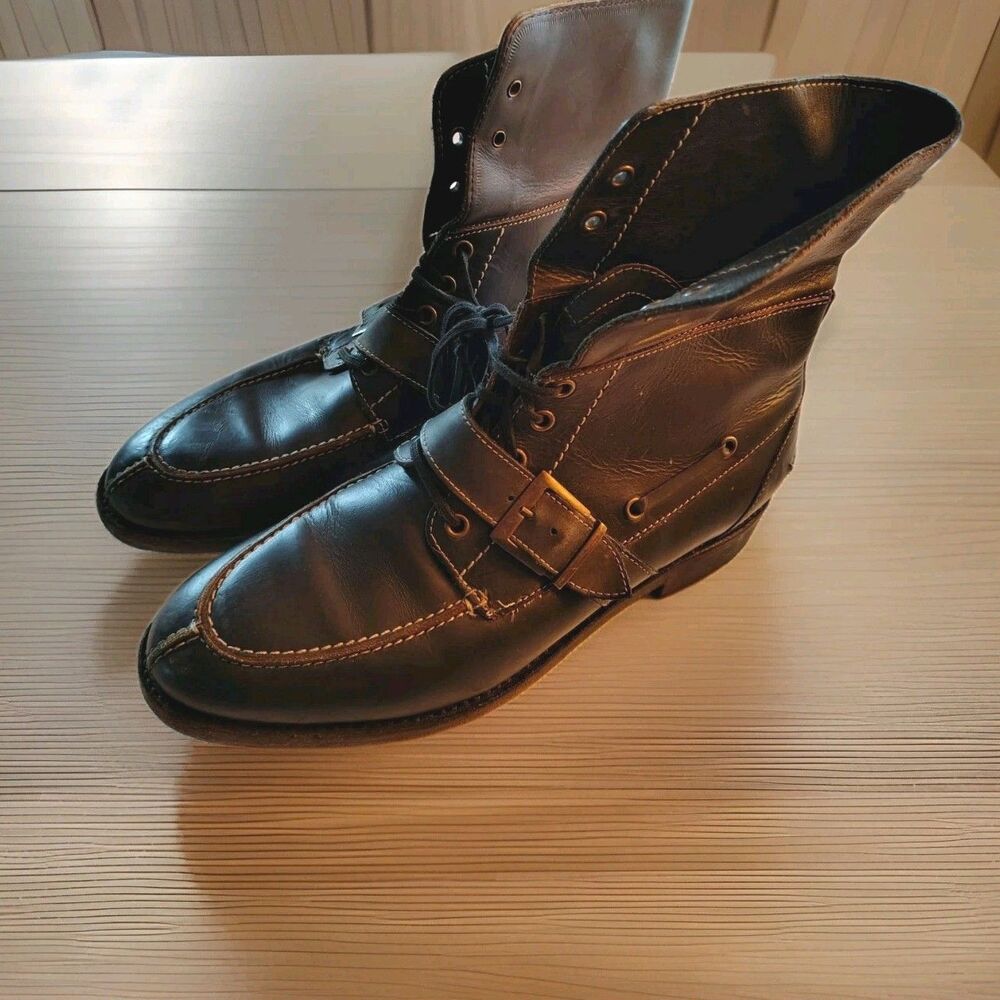 Johnston & Murphy J&M 1850 Men's Leather Casual Boots Black Size 9.5 M Buckle